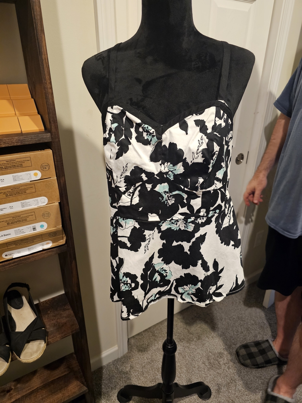 torrid Black & White Floral Spaghetti Strap Camisole with Teal Accents